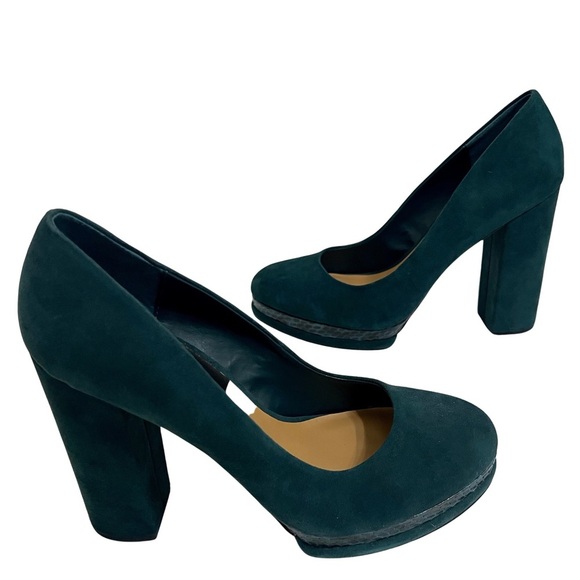 Dolce Vita Veile Suede Block Heels Platform Teal Green Faux Snake Skin Trim 10 - Picture 8 of 17